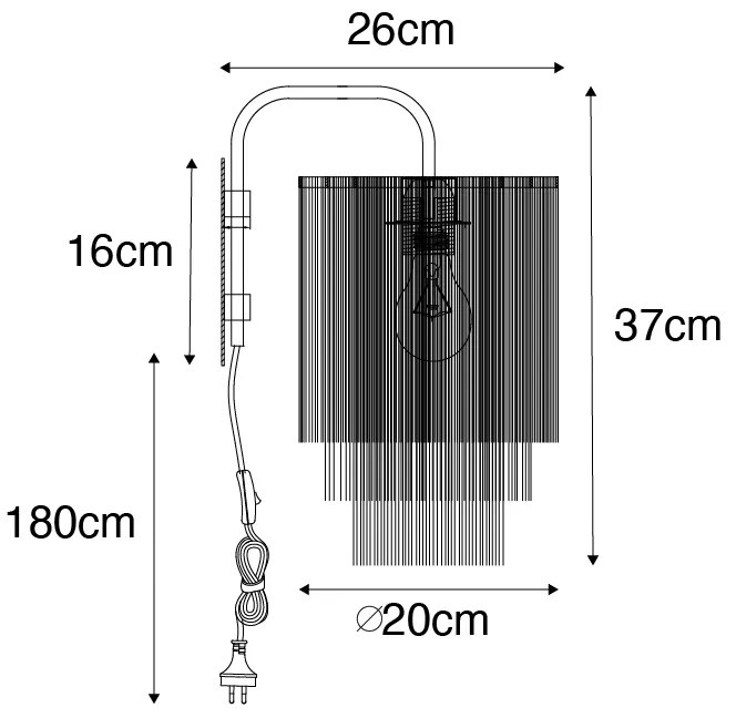 Oosterse wandlamp goud crème kap met franjes - Franxa