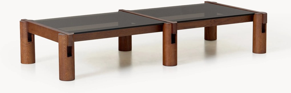 Salontafel Rory van eikenhout met glazen tafelblad, B 166 cm