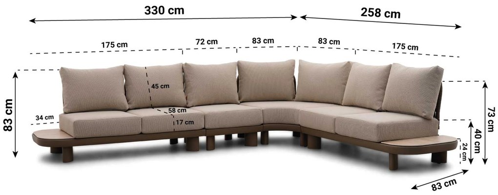 Hoek loungeset 6 personen Aluminium/Rope /Ceramic stone Taupe  Santika Furniture Santika