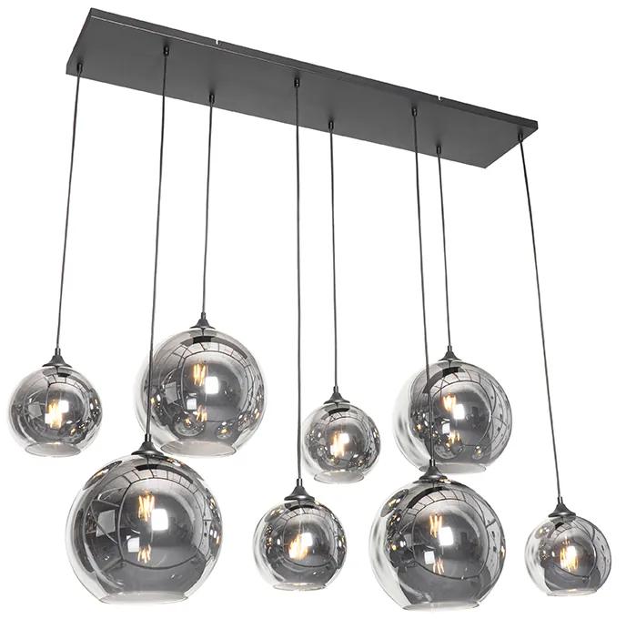 Eettafel / Eetkamer Art Deco hanglamp zwart met smoke glas 8-lichts - Sandra Art Deco E27 Binnenverlichting Lamp