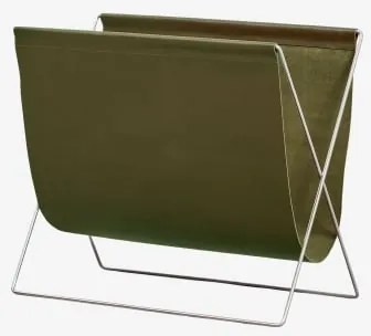 Scheefstaande Vloertijdschriftenhouder Van Leer En Roestvrij Staal Dravena Leger Groen - Sklum