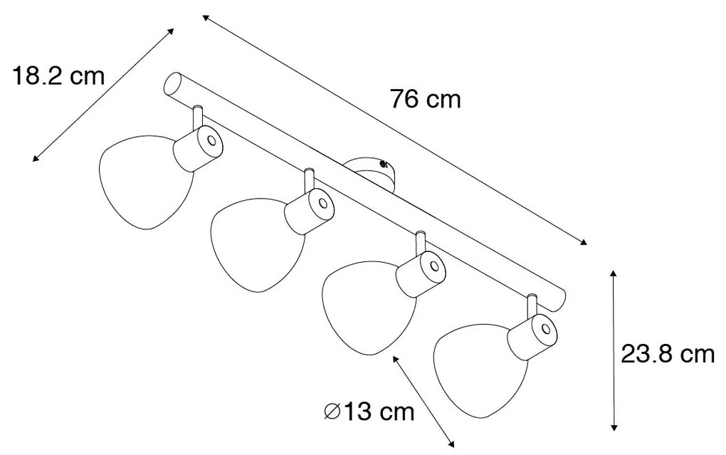 Landelijke spot zwart met hout 4-lichts - Flint