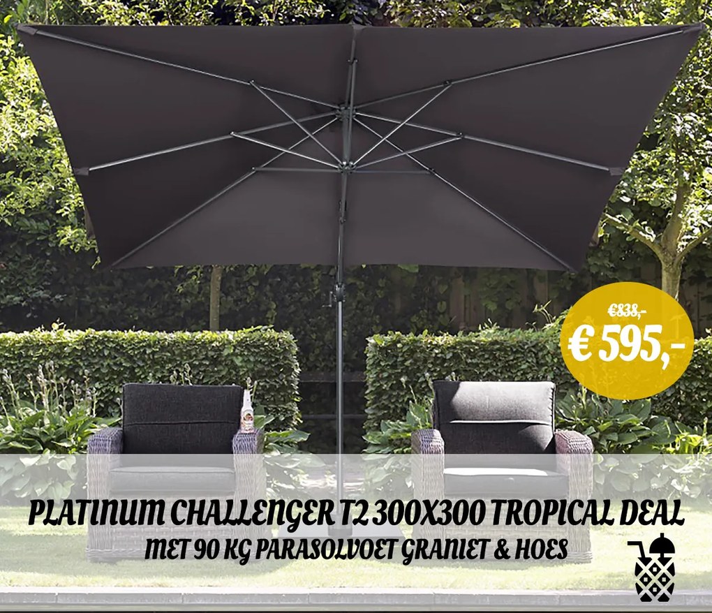 TROPICAL DEAL - Challenger T2 300x300 cm antraciet met parasolvoet 90kg en hoes