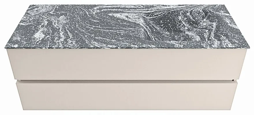 Mondiaz Vica DLux badmeubel 130cm linen 2 lades met wastafel lava rechts 1 kraangat