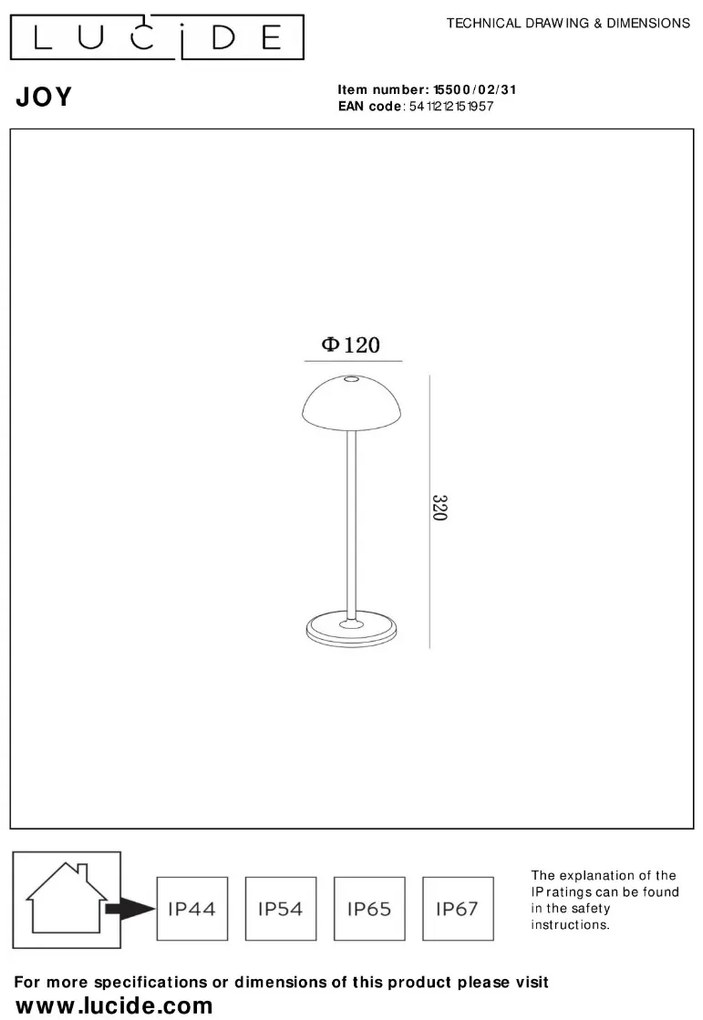 Lucide Joy oplaadbare lamp 1.5W 30x12cm wit