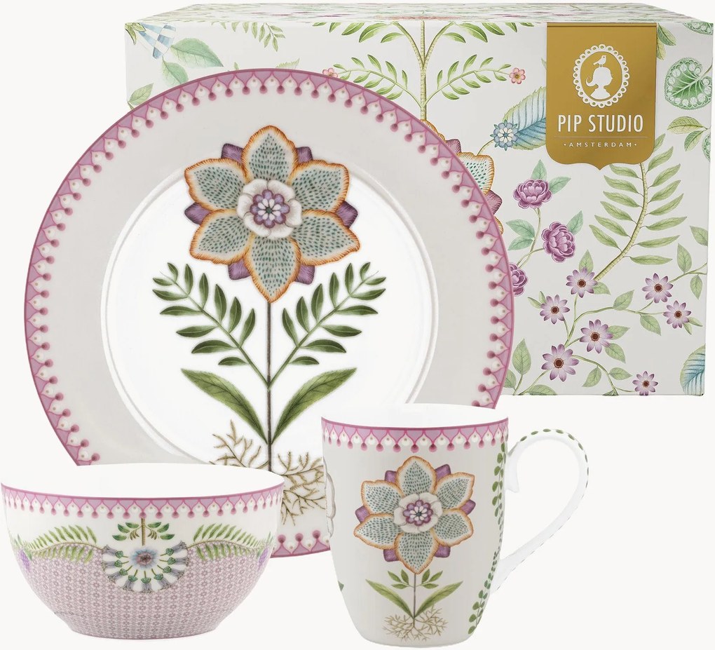 Ontbijtserviesset, 1 persoon Lily & Lotus, 3-delig