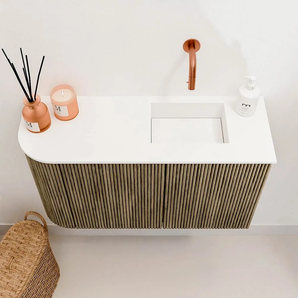 Mondiaz Joya 70cm toiletmeubel ronding links dusk met wastafel faye rechts zonder kraangat talc