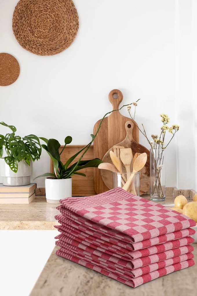 Theedoek ruit – 6 stuks – 50×70 – rood