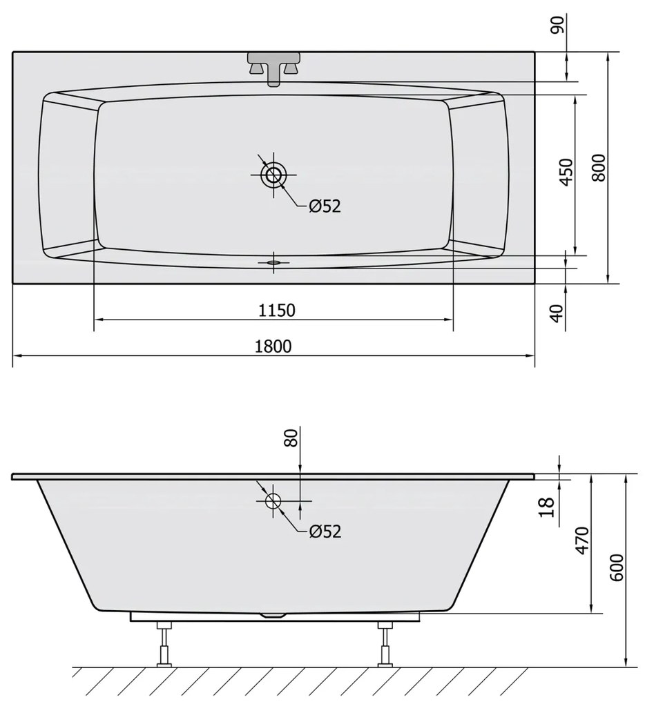 Polysan Kvadra Slim ligbad 180x80x47cm wit