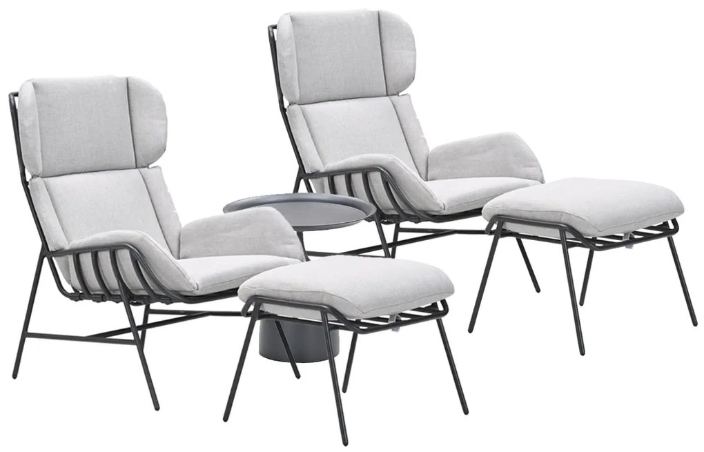 Garden Impressions Fresno loungestoelen donker grijs - Mati bijzettafel Ø50x48 cm