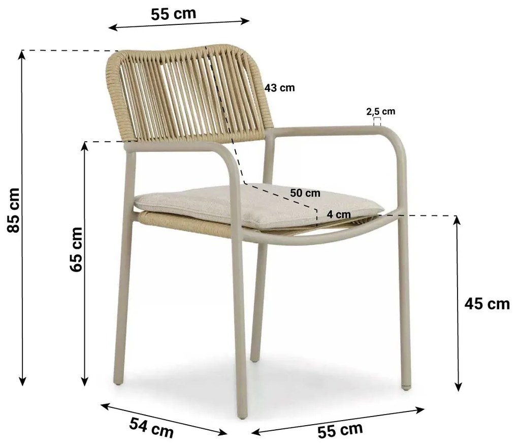 Tuinset Ronde Tuintafel 120 cm Aluminium/rope Taupe 4 personen Coco Penya/Sand