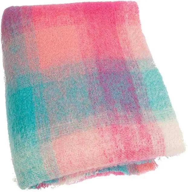 Plaid brushed mohair: roze, lichtgroen, paars