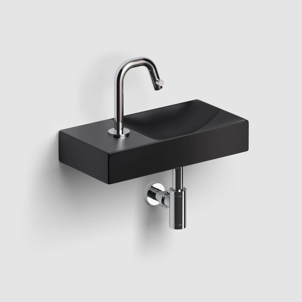 Clou Vale keramische fontein 38cm met kraangat links zwart mat