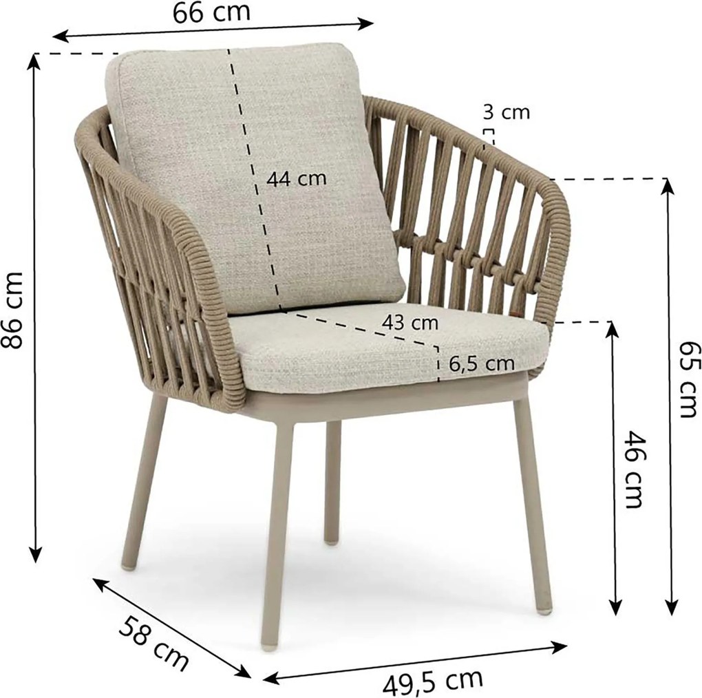Tuinset Ronde Tuintafel 4 personen 140 cm Rope Zand/Beige Coco Elara/Trino