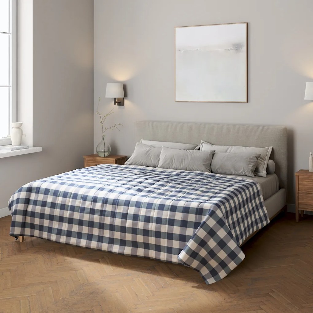 Dekoria Sprei, wit-donkerblauw geruit