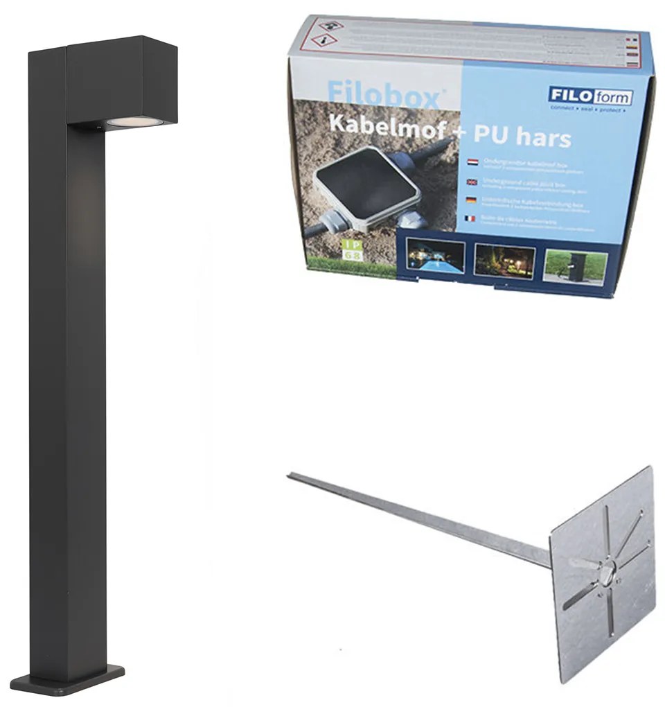Buitenlamp donkergrijs met grondpin en kabelmof 65cm IP44 - Baleno