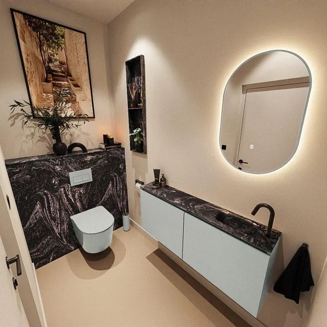 MONDIAZ TURE-DLUX 120cm toiletmeubel Greey. EDEN wastafel Lava positie rechts. Met 1 kraangat. TUREDX120GRER1LAV