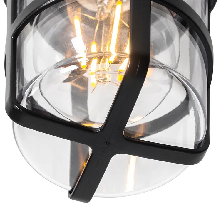 Plafond- en wandlamp zwart met heldere kap IP54 - Kiki