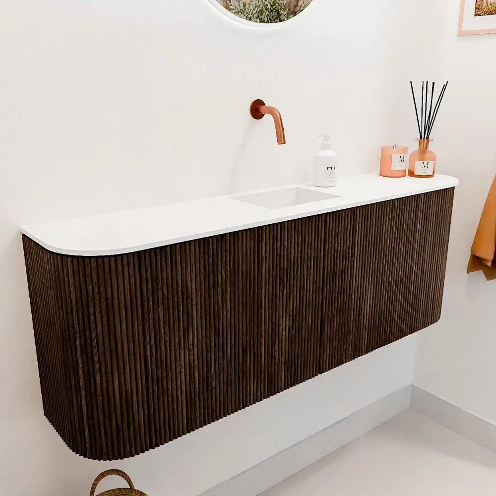 Mondiaz Joya 115cm toiletmeubel ronding links/rechts walnut met wastafel faye midden zonder kraangat talc