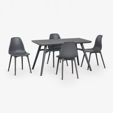 Rechthoekige Tuintafelset 135x80 Cm Met 4 Stoelen Van Polypropyleen Scand Grijs – Grafiet - Sklum