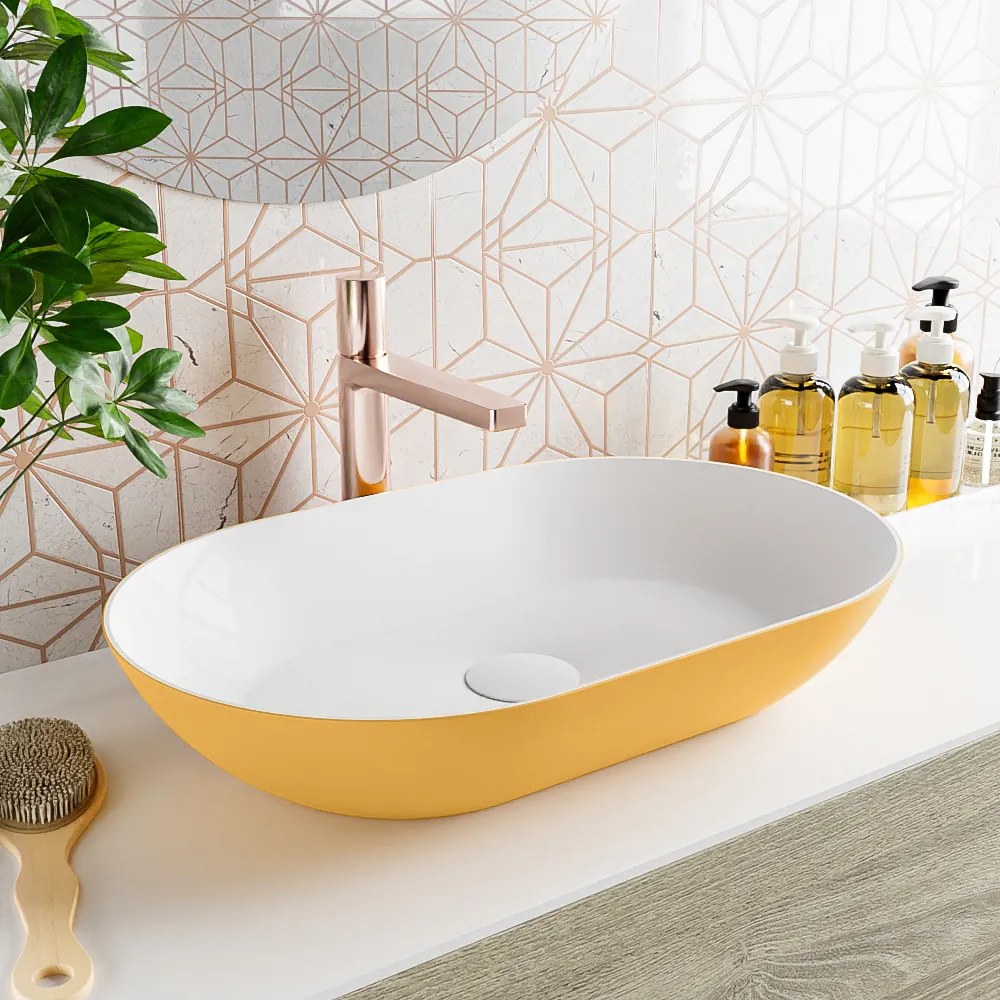 Mondiaz Onni Solid Surface waskom 55x35cm ocher / talc