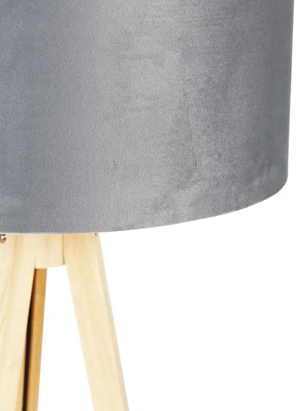 Vloerlamp hout met stoffen kap grijs 50 cm - Tripod Classic Modern E27 rond Binnenverlichting Lamp