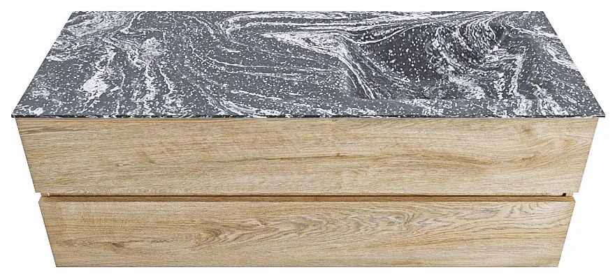 Mondiaz Vica DLux badmeubel 130cm washed oak 2 lades met wastafel lava rechts zonder kraangat