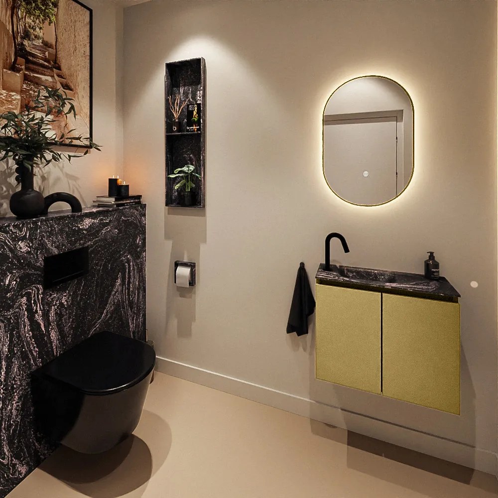 Mondiaz Ture DLux toiletmeubel 60cm oro met wastafel lava links met kraangat