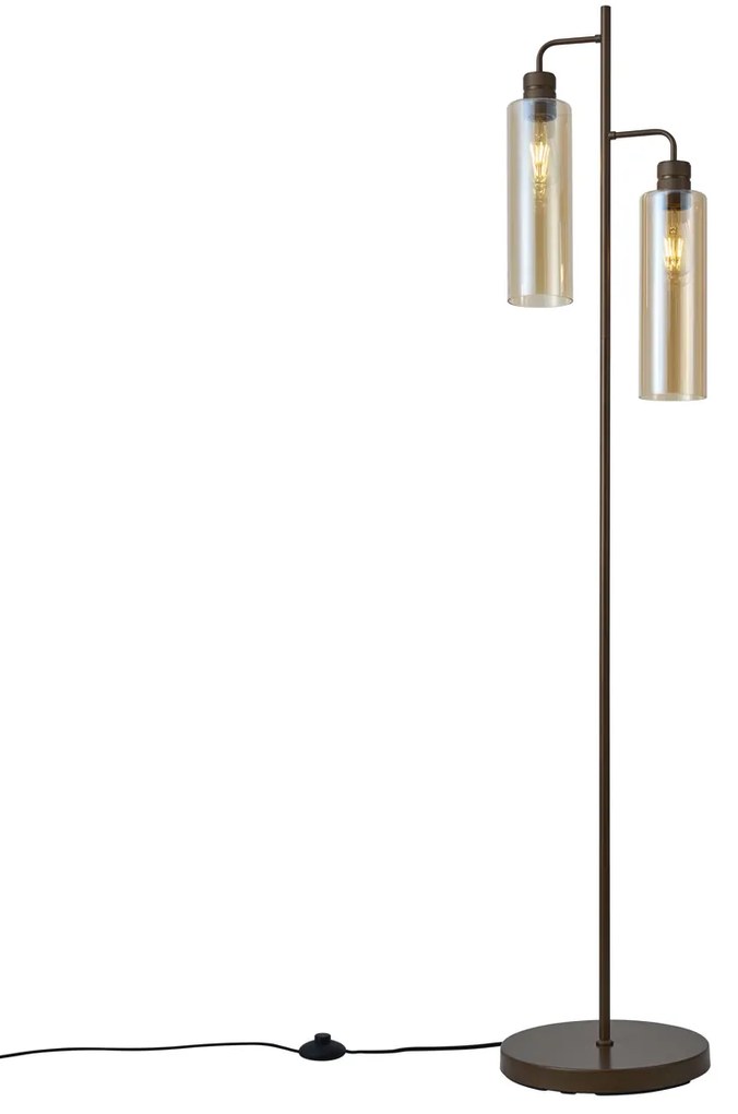 Hotel Chique vloerlamp donker brons met amber glas 2-lichts - Stavelot