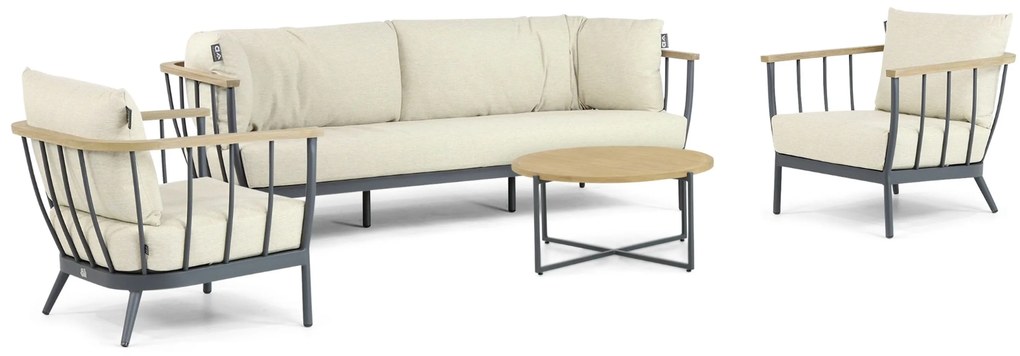 Stoel en Bank Loungeset 5 personen Aluminium/Teak Grijs Apple Bee Condor