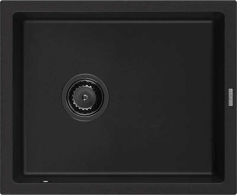 Mexen Pedro granitische gootsteen met 1 bak 560 x 460 mm, zwart, zwarte sifon - 6508561000-77-B