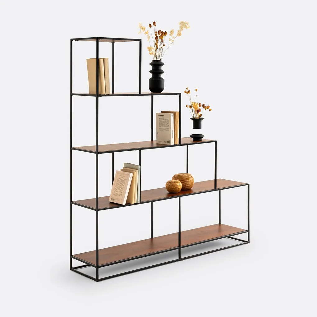 Trapvormig opbergrek, staal en walnootfineer, Watford