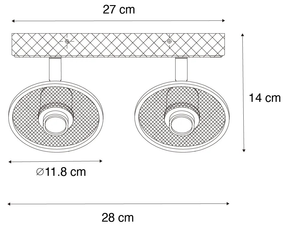 Industriële plafondspot zwart met hout 2-lichts - Jasmijn