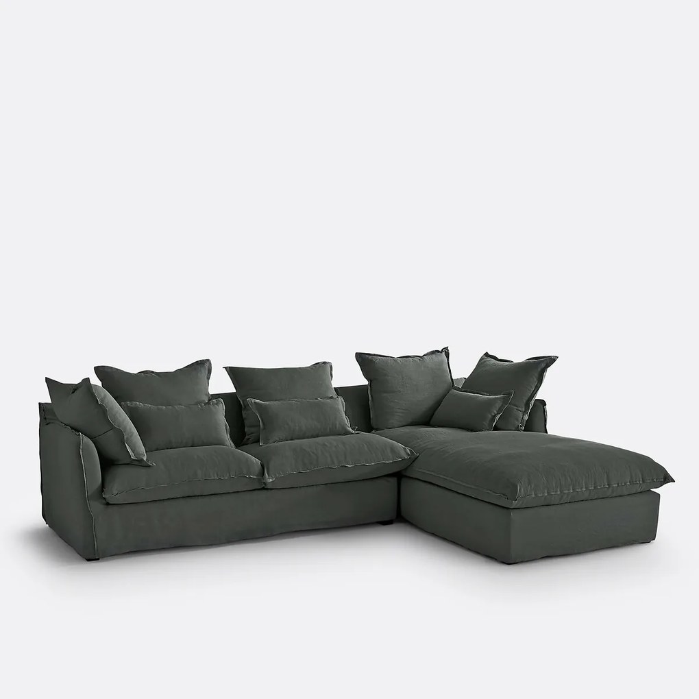 4-zits hoekbank met afneembare hoezen, omvormbaar, in gekreukt linnen, Odna