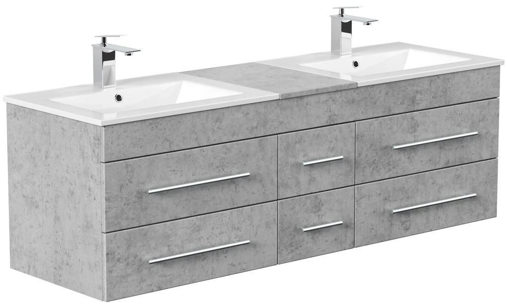 Saniclear Ophelia dubbel Badkamermeubel 150cm 2 kraangaten beton