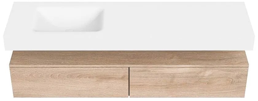 Zaro Alan badmeubel 170cm washed oak 2 lades met vrijhangende wastafel cloud links 1 kraangat talc