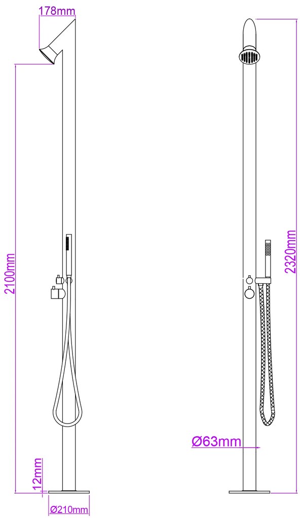 Mueller Sea buitendouche met handdouche 232cm RVS