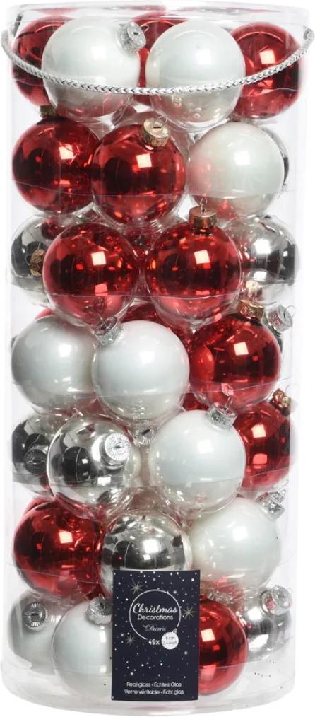 Kerstbal glas mix rood-wit dia6cm assortie