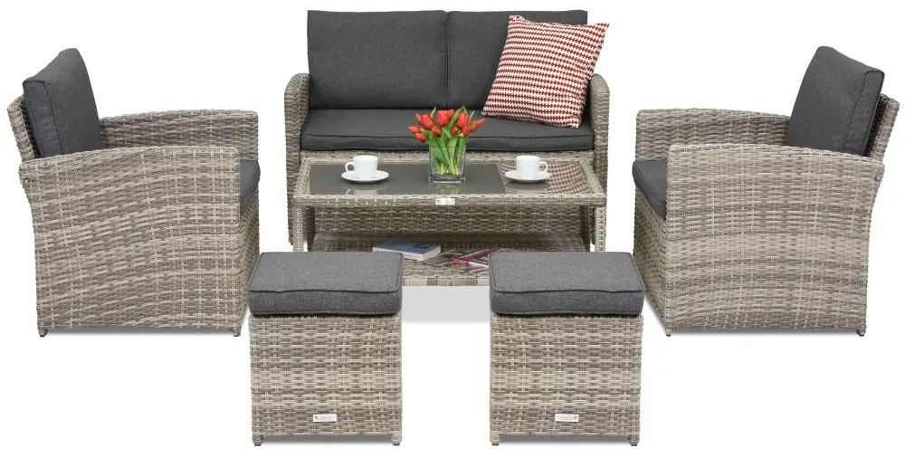 Monaco Coffee tuinmeubelen 4 + 2 Garden Point poefs lichtgrijs
