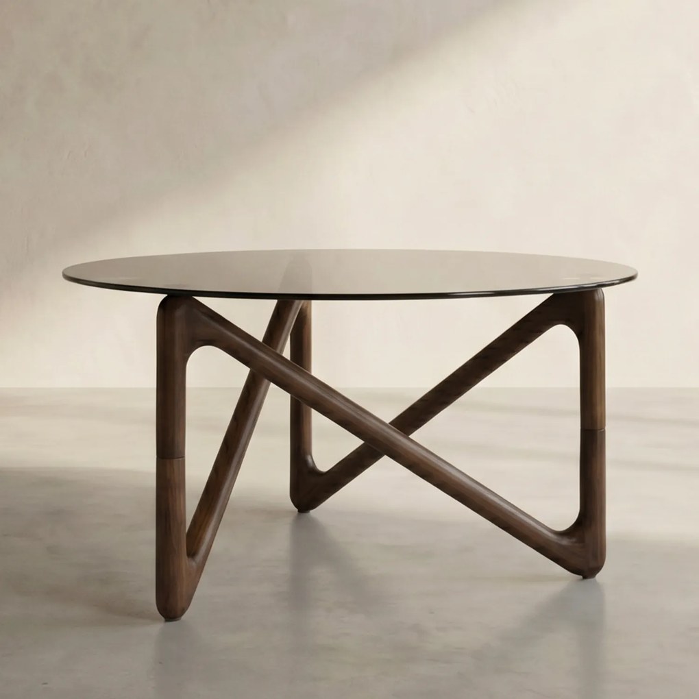 Dutchbone Naia Ronde Salontafel Walnoot En Glas - 80 X 80cm.