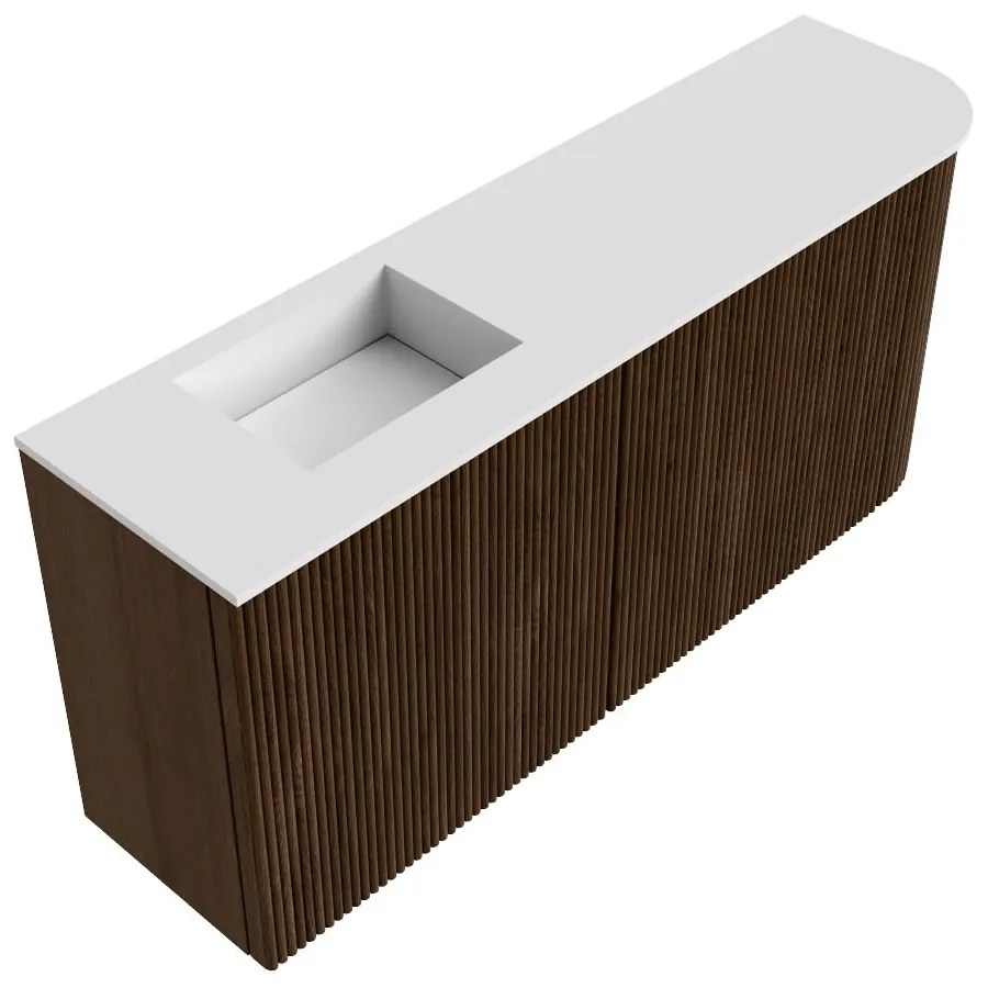 Mondiaz Joya 90cm toiletmeubel ronding rechts walnut met wastafel faye links 1 kraangat talc
