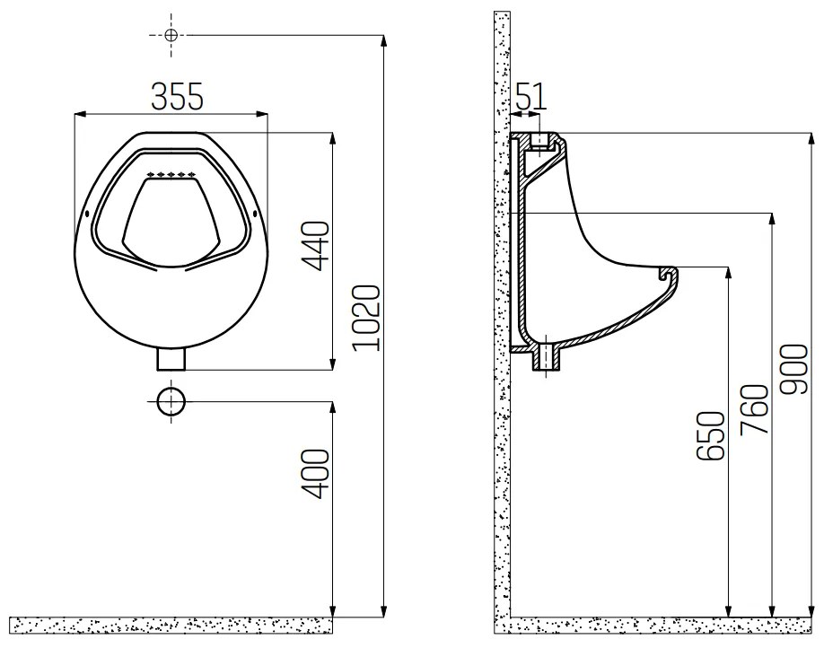 Sanigoods Dean urinoir met bovenaansluiting wit