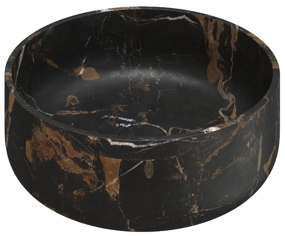 Fontana Portoro Gold marmer mat wit wastafelmeubel 120cm met toppaneel en ronde waskommen