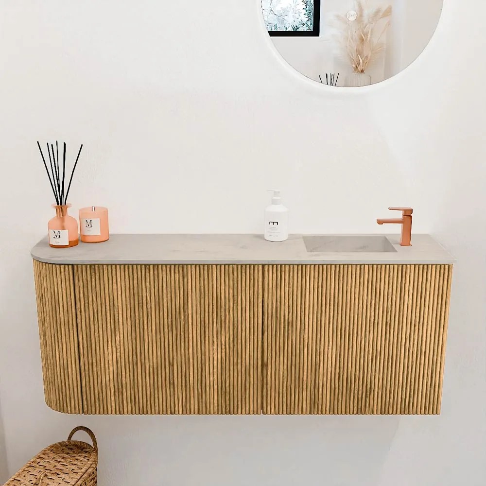 Mondiaz Joya DLux 100cm toiletmeubel ronding links oak met wastafel faye rechts 1 kraangat opalo