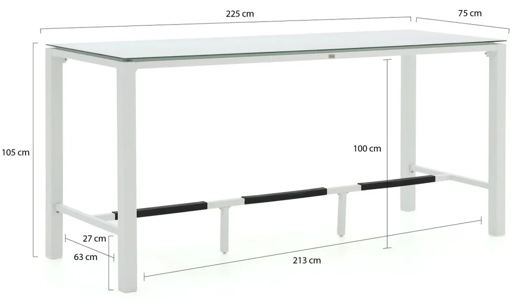 Bellagio Saretto bartafel 225x75x105cm