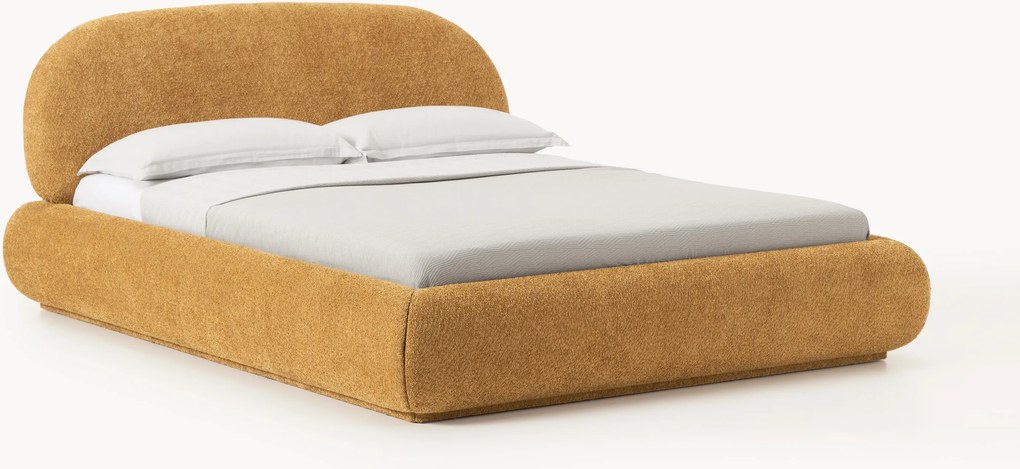 Gestoffeerd bed Alba van teddy bouclé met opbergruimte