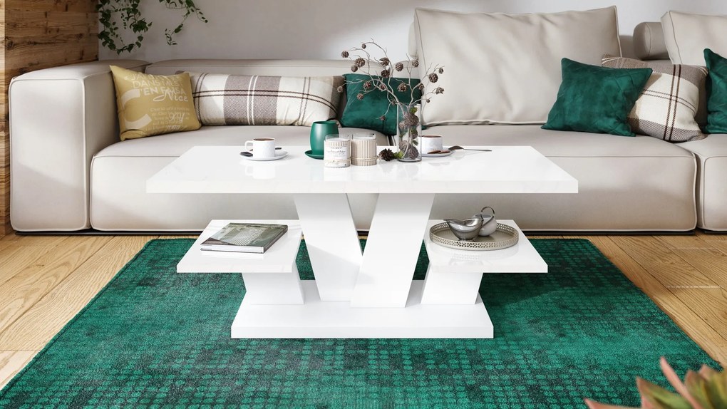 VIVA Wit glans/Wit mat - MODERNE KOFFIE TAFEL MET SCHAPPEN