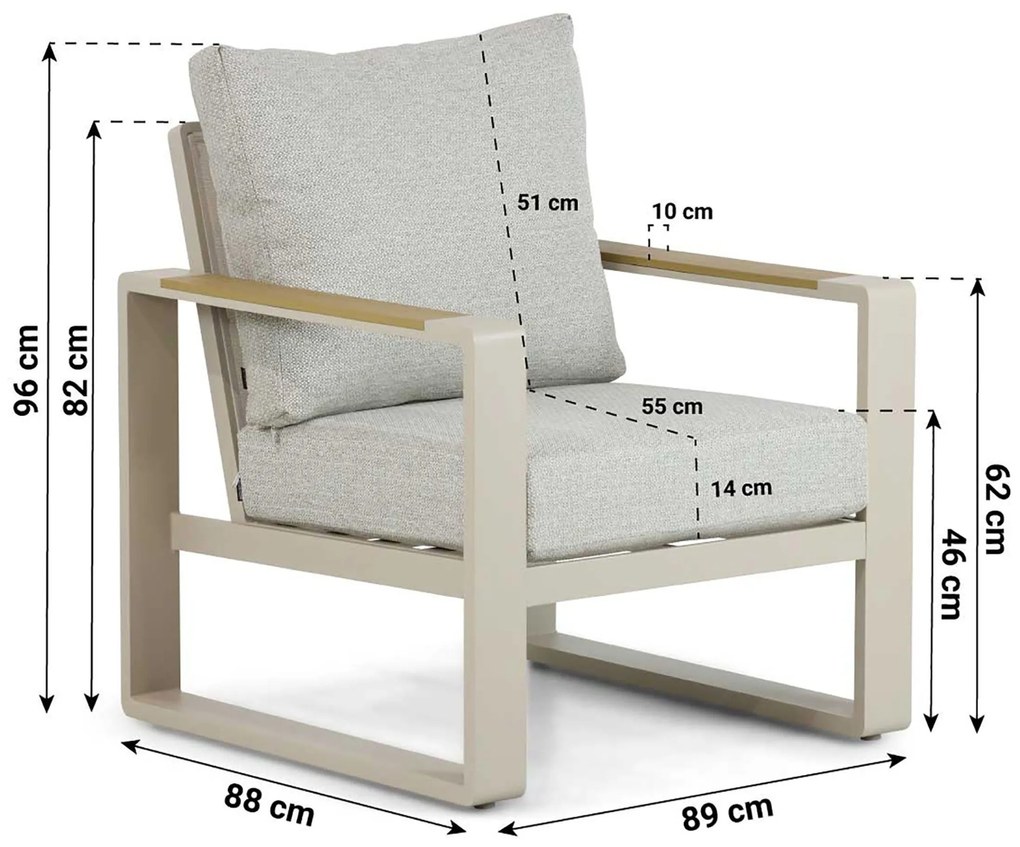 Stoel en Bank Loungeset 5 personen Aluminium/Polywood (teakfinish) Taupe  Lifestyle Garden Furniture Lezo