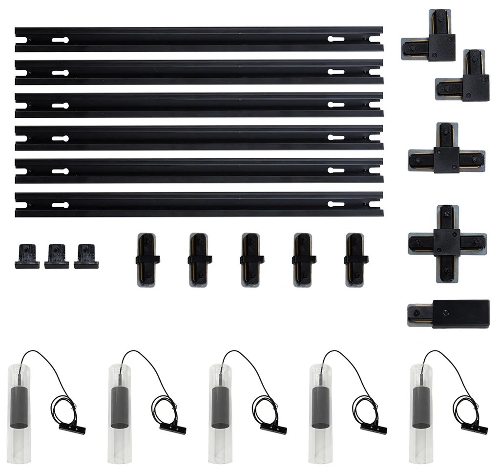 Modern railsysteem met 5 hanglampen gunmetal 1-fase - Iconic Lloyd