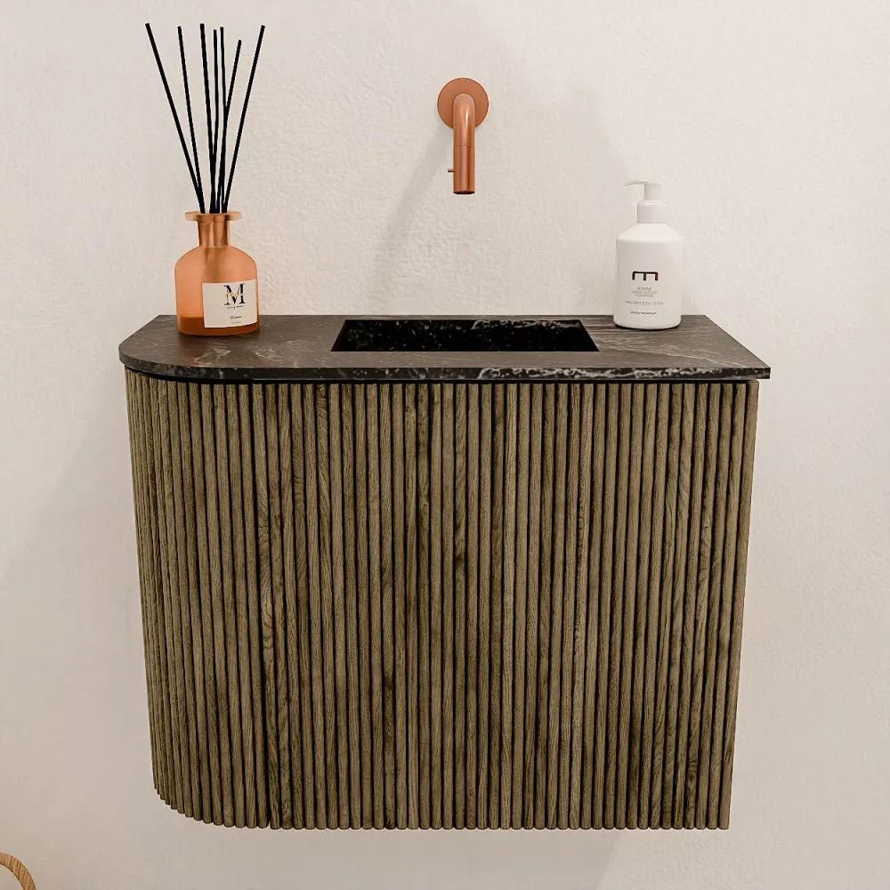 Mondiaz Joya DLux 50cm toiletmeubel ronding links dusk met wastafel faye rechts zonder kraangat lava